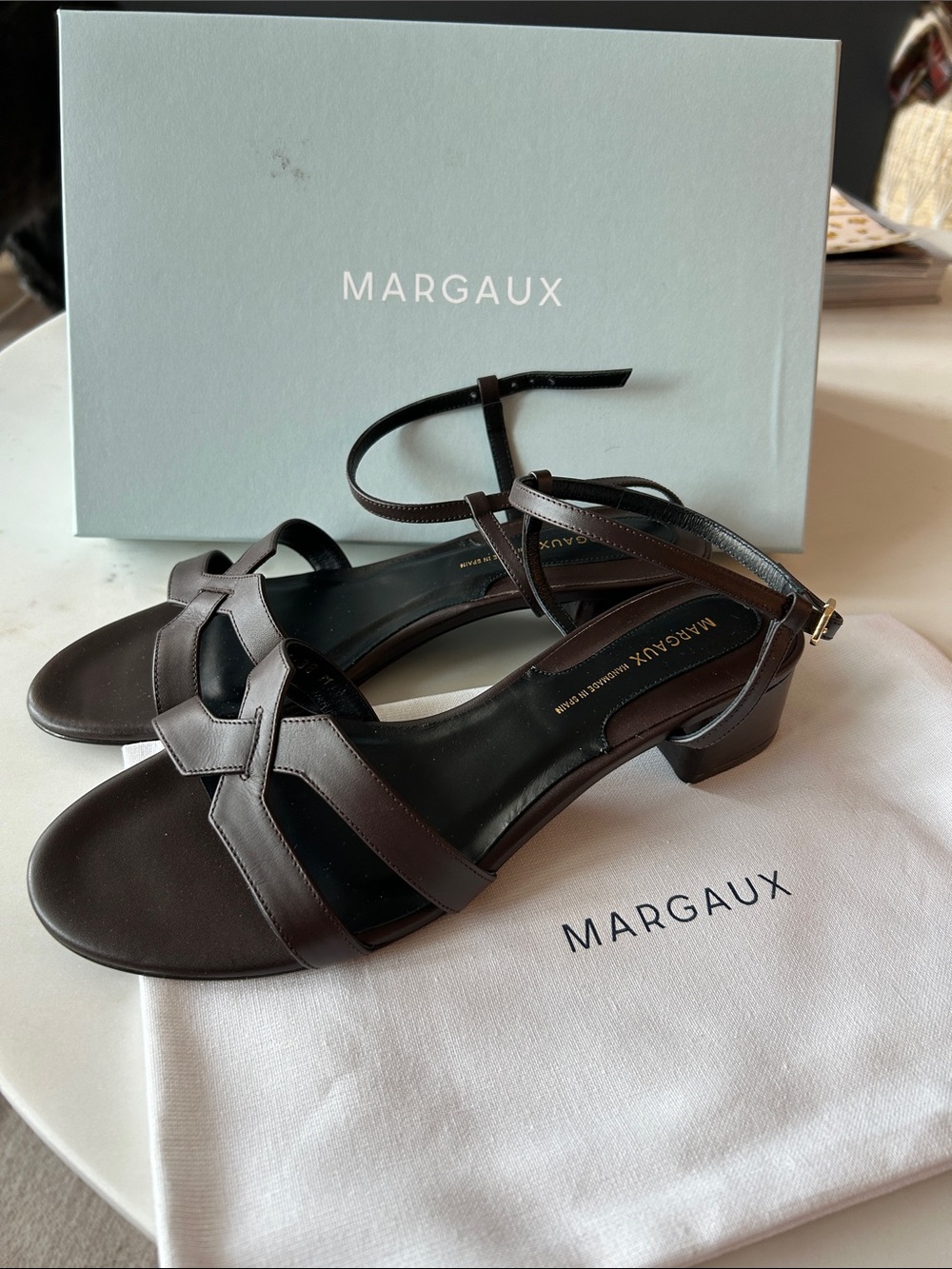Margaux Dark Brown Leather Strappy Low-Heel Sandals